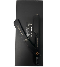 Load image into Gallery viewer, PARKER PTABK ADJUSTABLE STAINLESS BLACK HANDLE STRAIGHT BARBER RAZOR