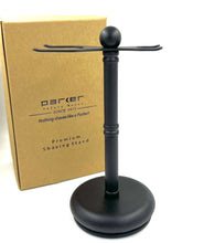 Load image into Gallery viewer, PARKER DELUXE MATTE BLACK 2-PRONG RAZOR AND BRUSH SHAVE STAND
