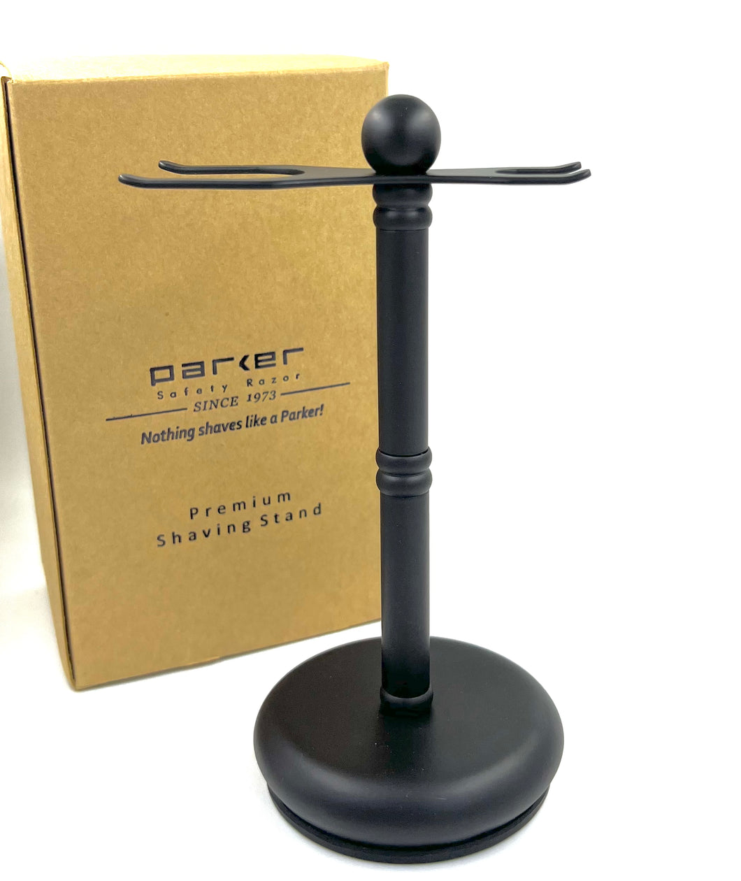 PARKER DELUXE MATTE BLACK 2-PRONG RAZOR AND BRUSH SHAVE STAND