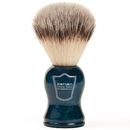Parker Safety Razor Blue Handle, Synthetic Bristle Shaving Brush