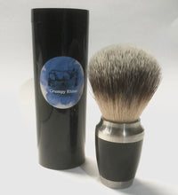 Load image into Gallery viewer, Grumpy Rhino Synthetic Bristle Shaving Brush, Black and Chrome

